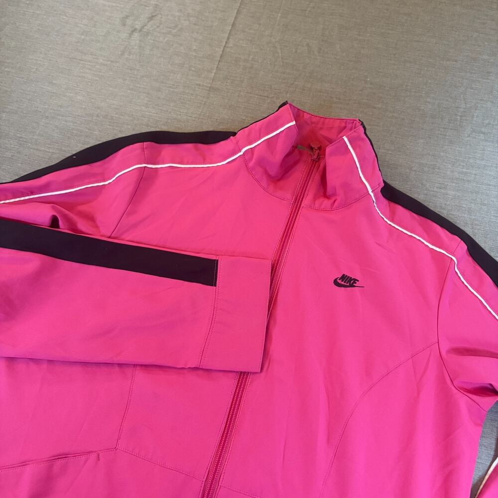 Nike Y2K Girls Full Zip Track Jacket Sz M 8-10 Pink Black Activewear Silver Tag